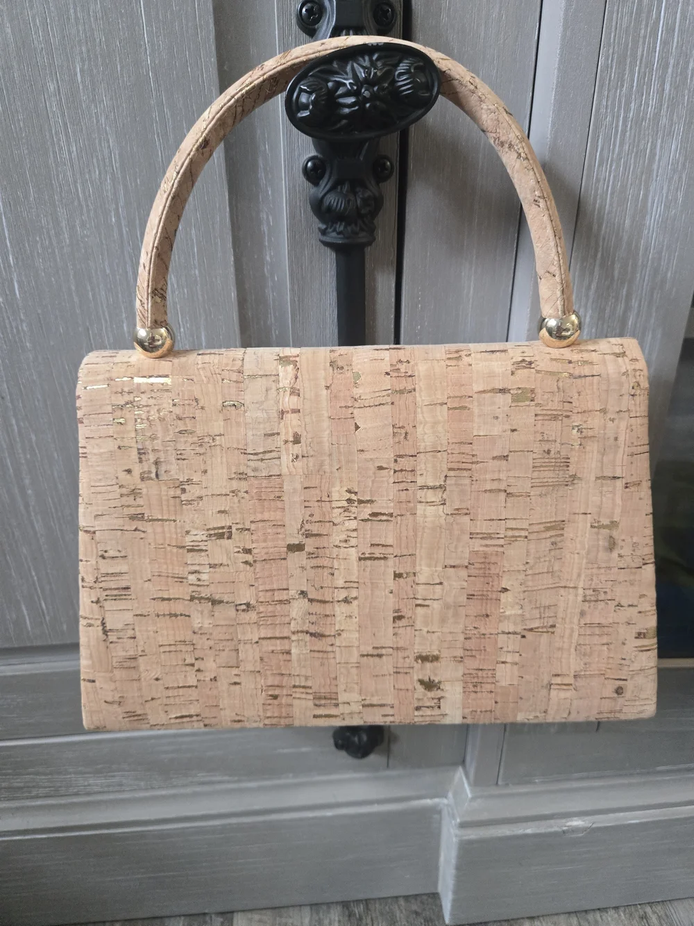 Natural Cork Envelope Top-Handle Bag in Light Tan